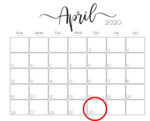 Calendar page of April 2020